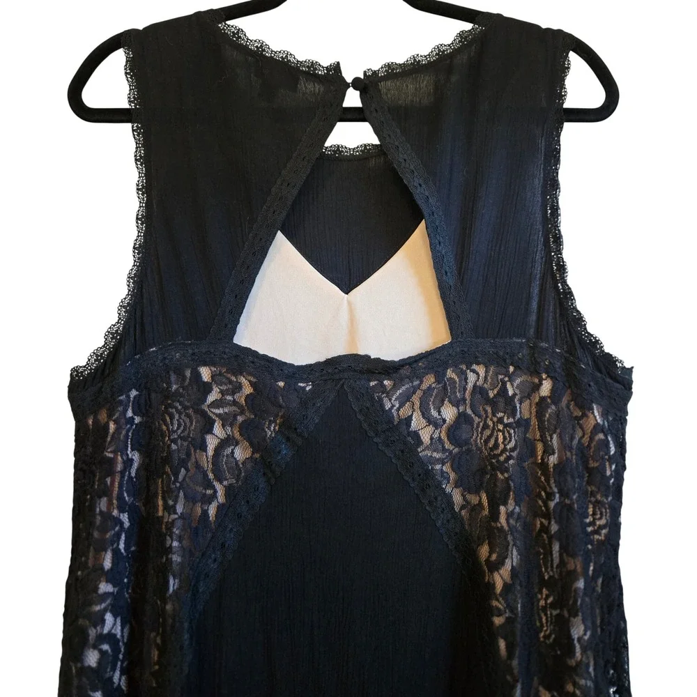 Torrid Whimsygoth Black Crinkle Gauze Lace Trapeze Dress Sleeveless Size 1, L/XL - Picture 10 of 14